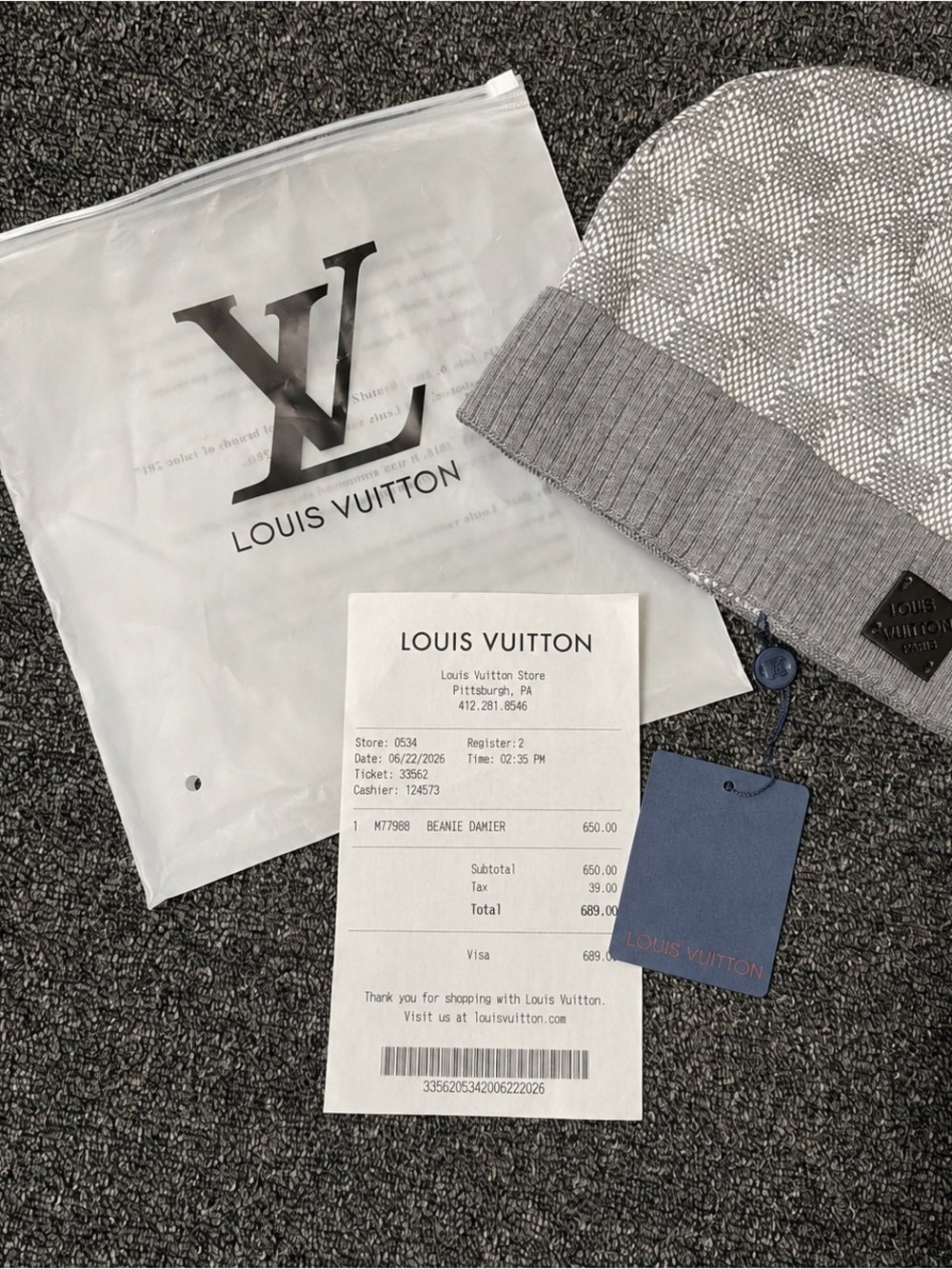 Gray Knit Beanie with Subtle Silver Monogram
